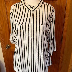 NineDaily XXL Black/White Striped 3/4 Zip Top